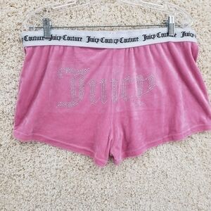 Juicy Couture women XL pink shorts velour elastic logo waistband bling backside